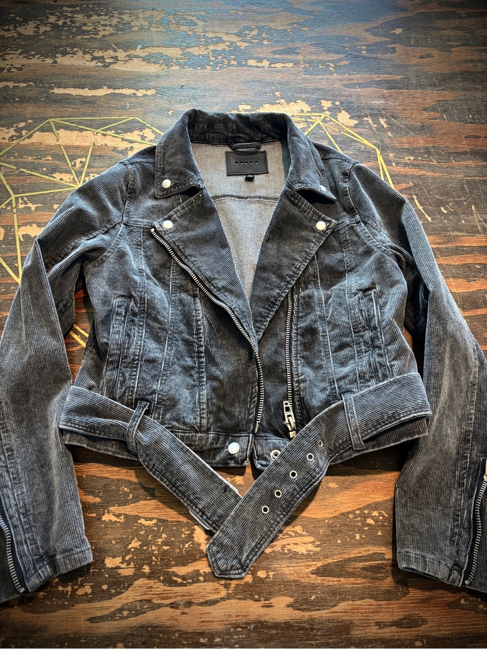 Blank NYC Black Corduroy Moto Jacket with Belt